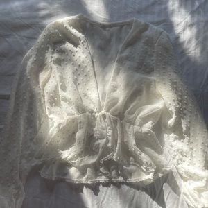 Chiffon Front Tie Puff Sleeve Blouse